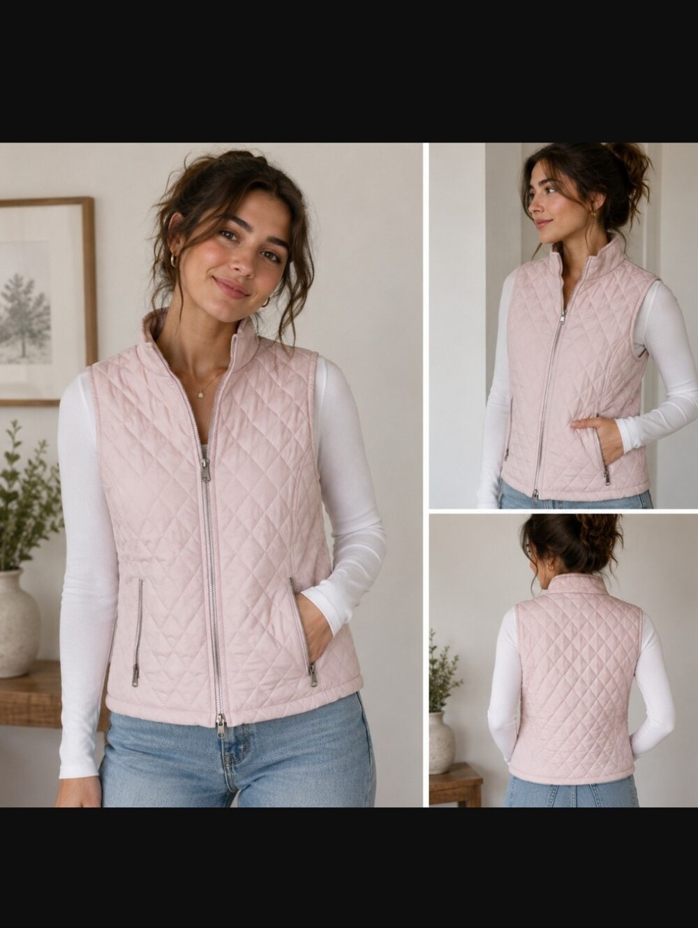 Black Rivet Light Pink Quilted Vest Size S